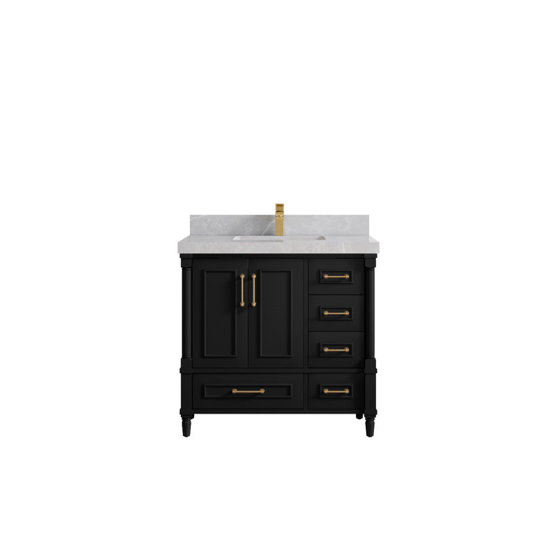 36'' Single Bathroom Vanity with Quartz Top, Calacatta Nuvo, Black