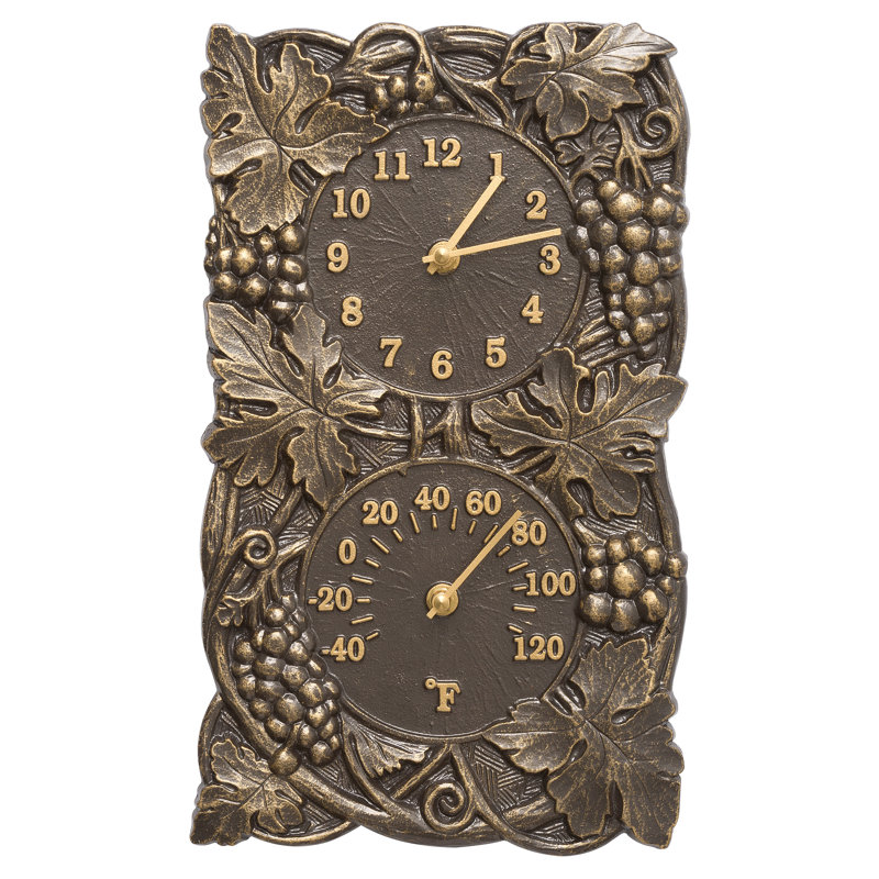 Grapevine Indoor/Outdoor Wall Clock and Thermometer, French Bronze