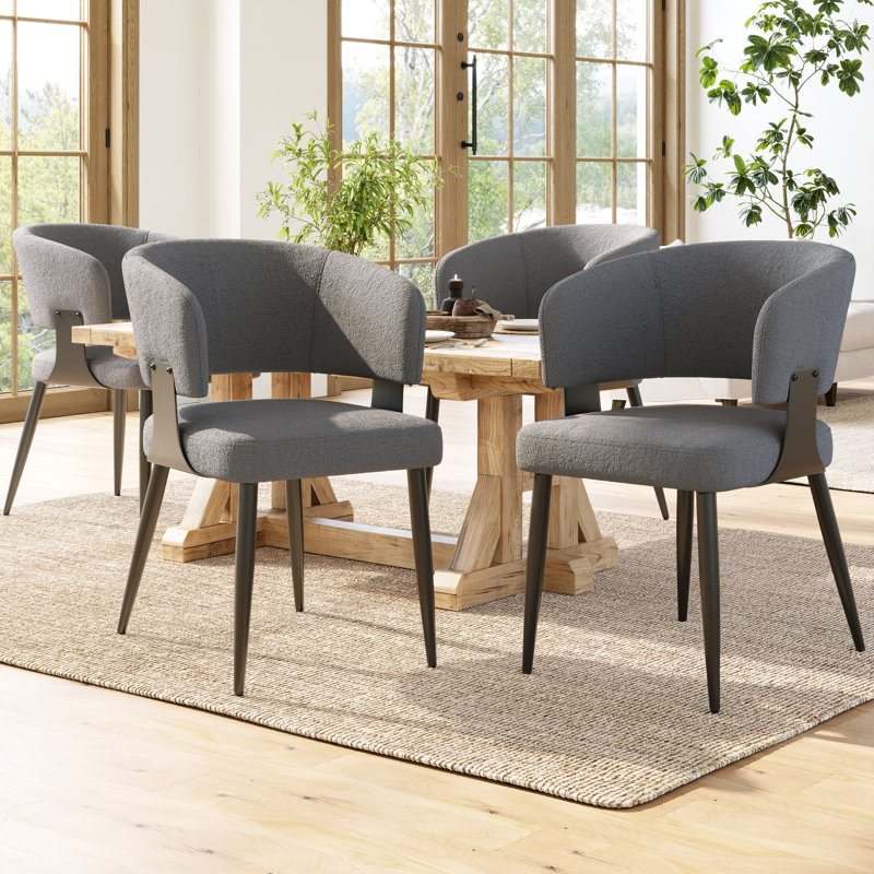 Fabric Upholstered Metal Armchair, 2, Grey