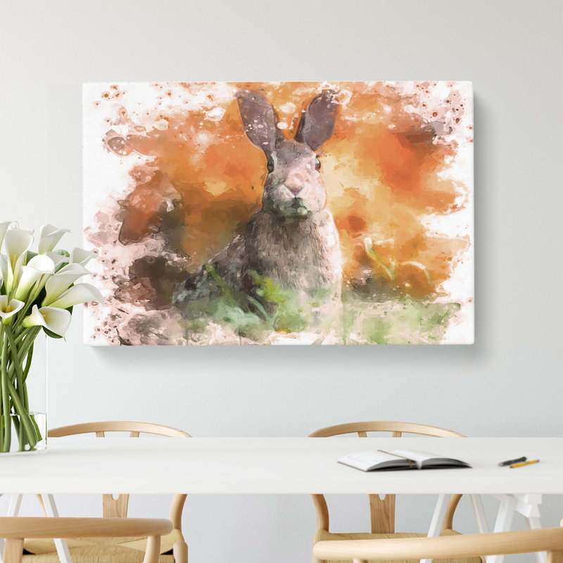 Hare In A Meadow In Abstract - Wrapped Canvas, 60cm H x 91cm W x 3cm D