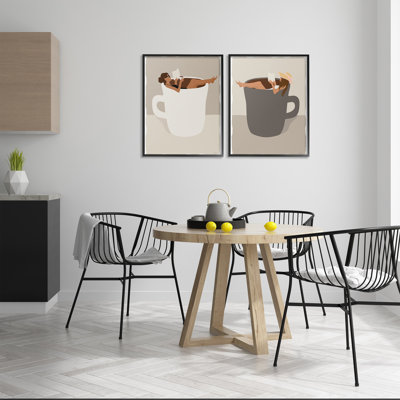 Reading & Morning Coffee 2 Piece Framed Giclee Art Set, design by Natalie Carpentieri