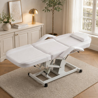 Lit de salon électrique pliant, table de massage robuste de 440 lb, lit à télécommande en cuir de polyuréthane à hauteur réglable pour tatouer, cire, spa, médical - blanc