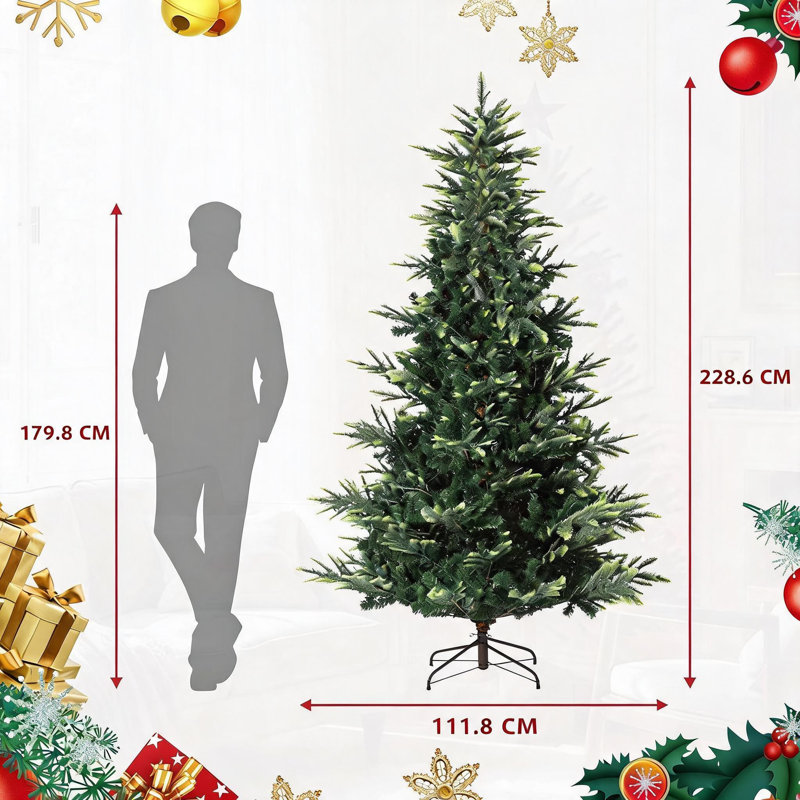 Pre-Lit Artificial Christmas Tree – 198.1 cm/228.6 cm, Thickened Spruce PE & PVC Divisions, Warm White UL Incandescent Lights, Fire-Resistant, Easy Assembly, Home/Office Holiday Decor