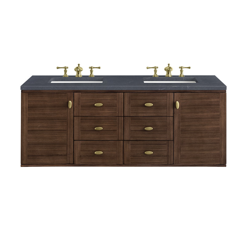 Amberly 60" Double Bathroom Vanity Set, Charcoal Soapstone, 8" Widespread