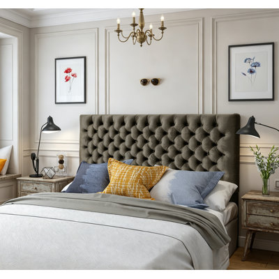 Tête de lit tapissier grand capitonnée avec boutons modernes, tête de lit réglable en bois massif avec pieds en métal robustes pour la chambre à coucher