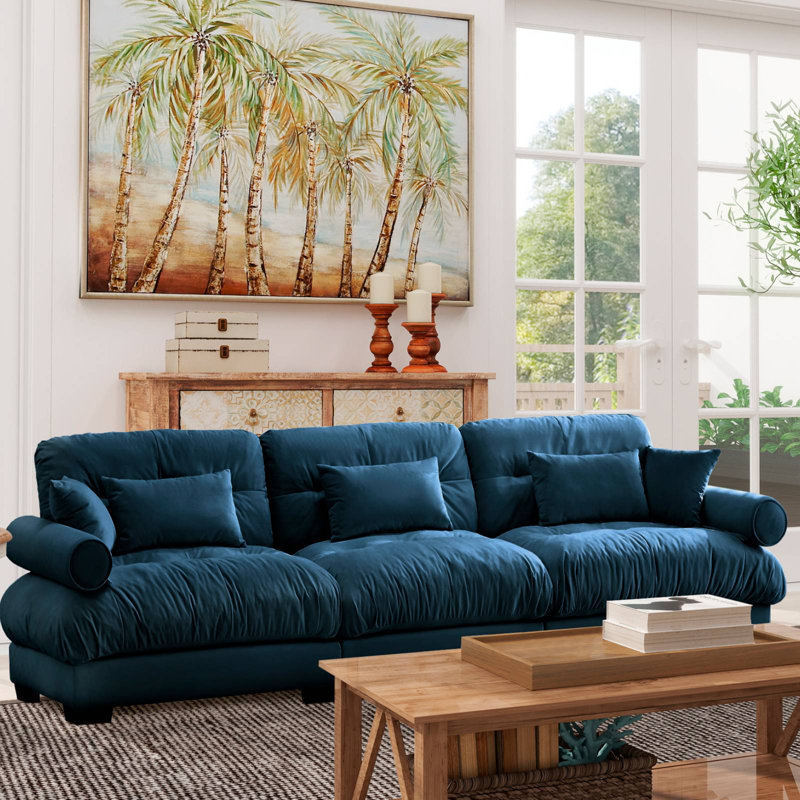 Canapé modulaire surdimensionné en velours, H 33,4 po x l 130 po x P 37 po, 3, Bleu