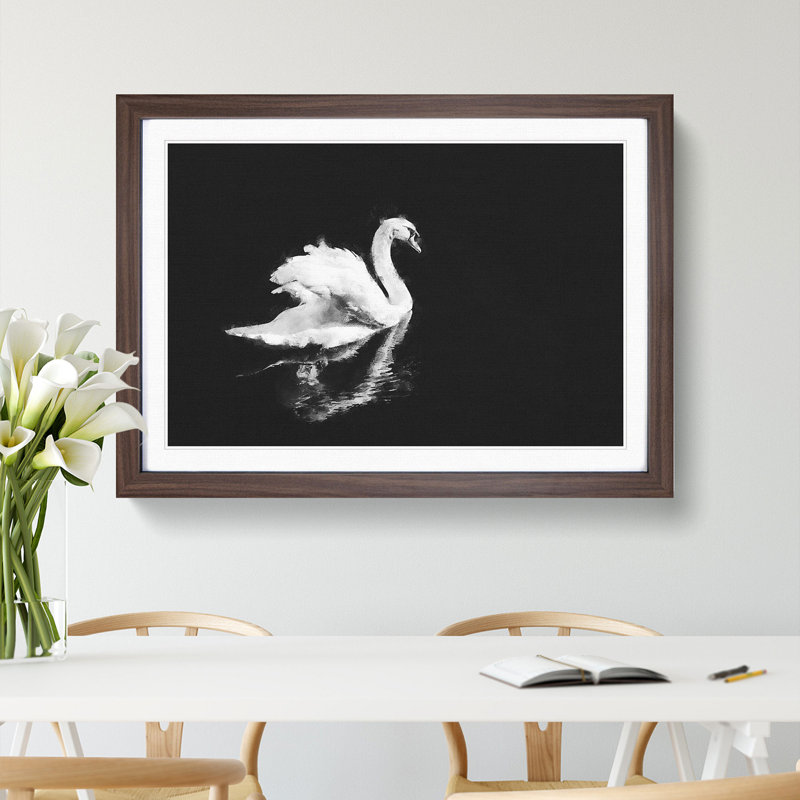 Swan - Picture Frame Painting Print, 33cm H x 45cm W x 2cm D, Walnut Framed