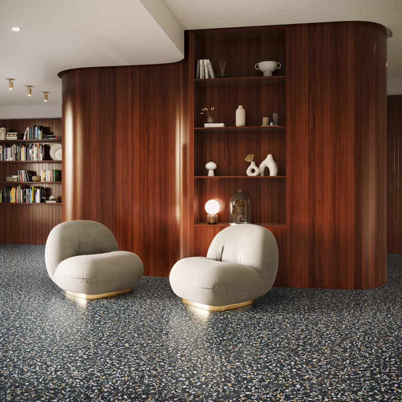 Terrazzo Italy Sacra 24x24 Honed Marble Tile, Cava Notte Black