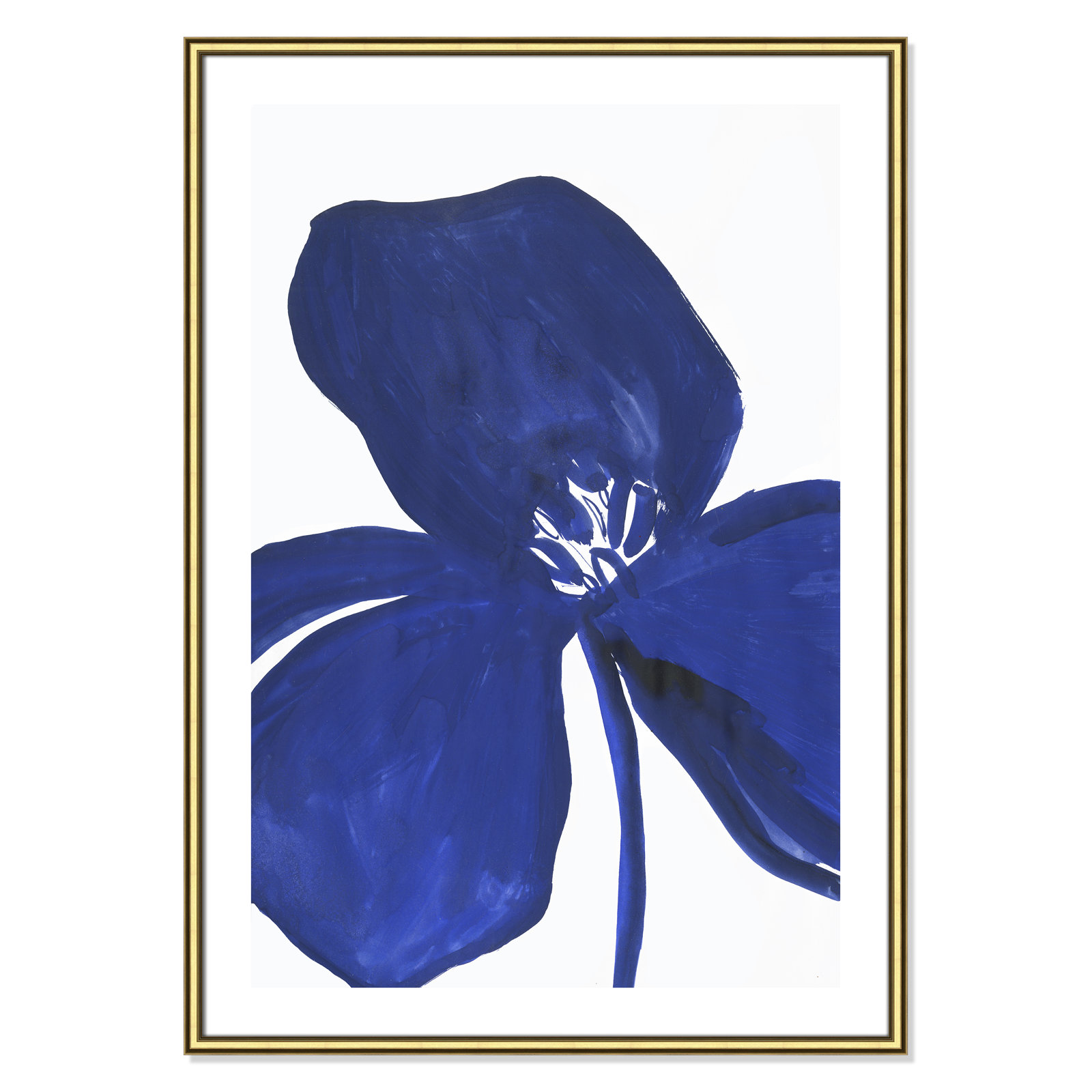 Indigo Petal II - Picture Frame Print on Paper, Gold Framed Paper, 42.75" H x 30.75" W x 0.88" D