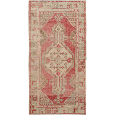 Tapis rouge / brun clair en laine noué à la main de conception unique 2 pi 7 po x 5 pi