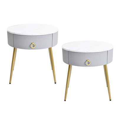 19.6'' Easy Assembly End Tables With High Gloss Faux Marble Tabletops