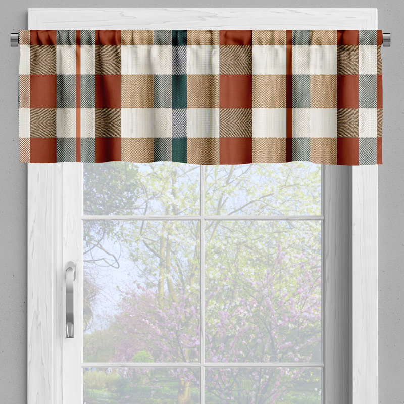 Cinnamon Camel Ivory Plaid Satin Window Valance 54" x 12"