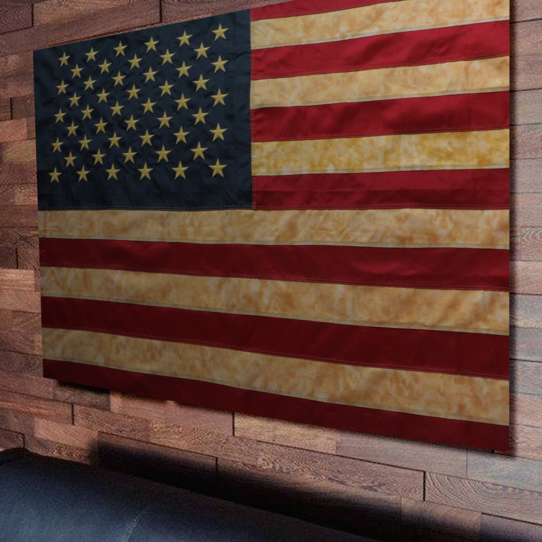 Vintage Style Tea Stained American US Flag 3x5 Foot Nylon - Antiqued USA Banner Flags ANLEY
