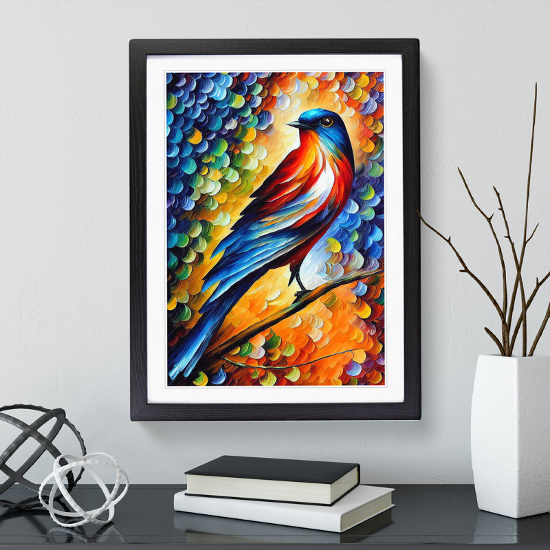 Beautiful Bird No.5 - Single Picture Frame Painting, 64cm H x 46cm W x 2cm D, Black Framed