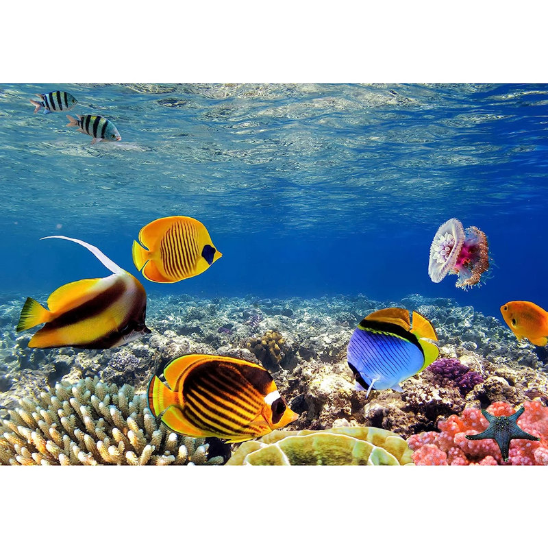 Murale sous-marine à peindre un poisson hippopotame bleu océan, L 100 po x l 144 po