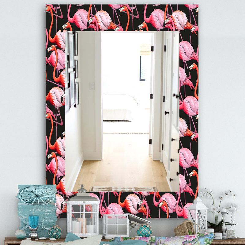 Miroir mural 3 éclectique flamant rose, H 24 po x l 32 po