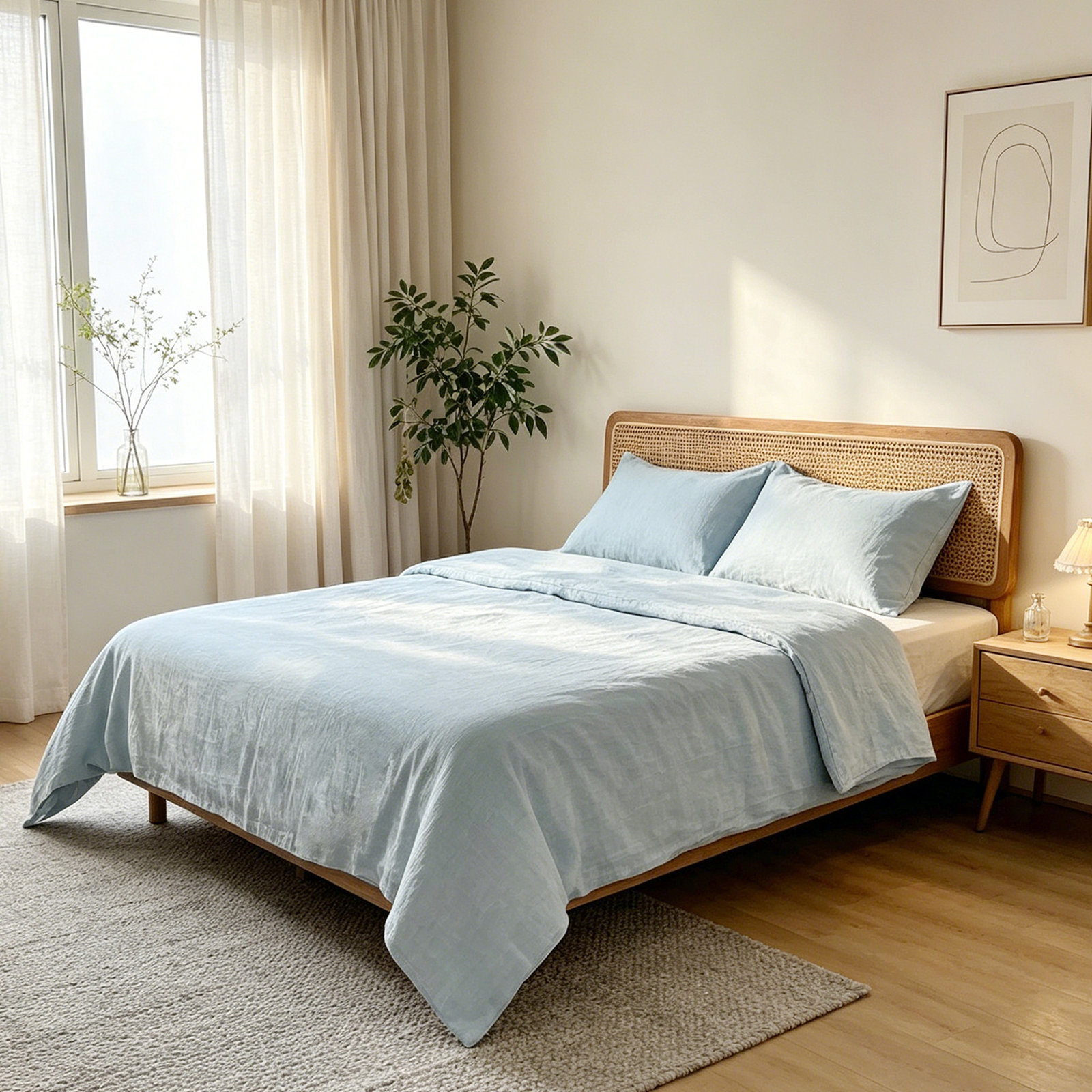 100% Flax Linen Solid Duvet Cover Set with Pillow Shams, King, Plein Air