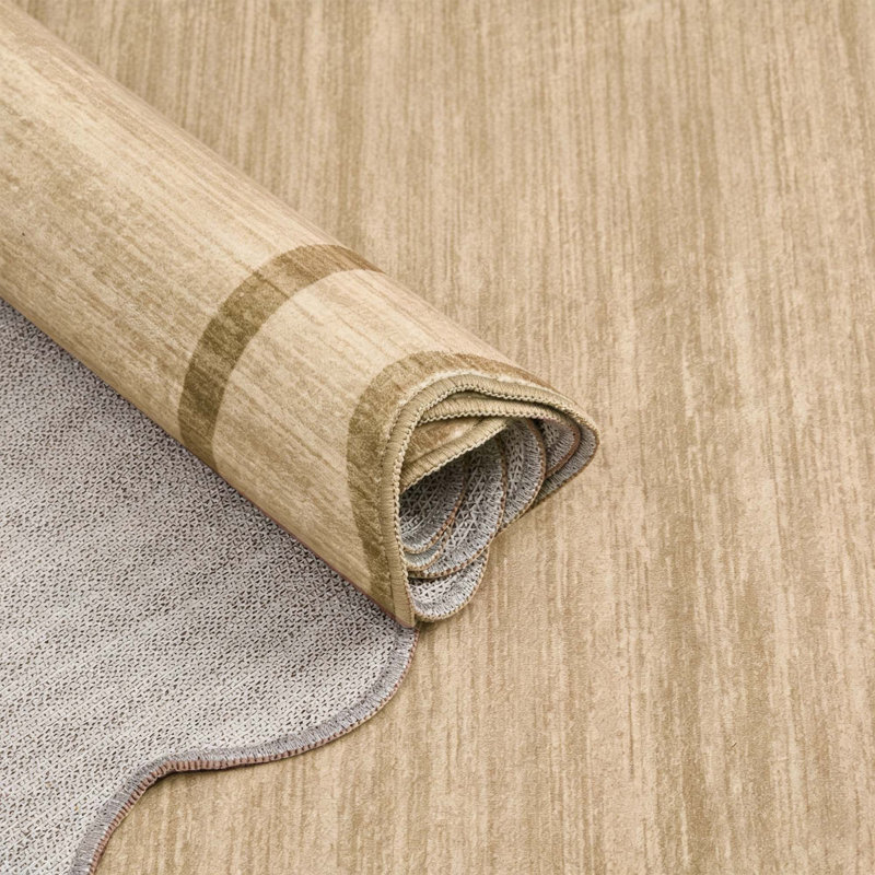 Tapis moderne à bordure lavable pour salon, chambre, couloir, Brun, 10 x 13 pi