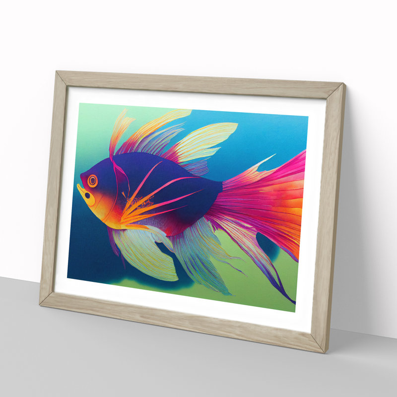XH1022-3861X Fish Vol.3 - Single Picture Frame Print, 34cm H x 46cm W x 2cm D, Oak