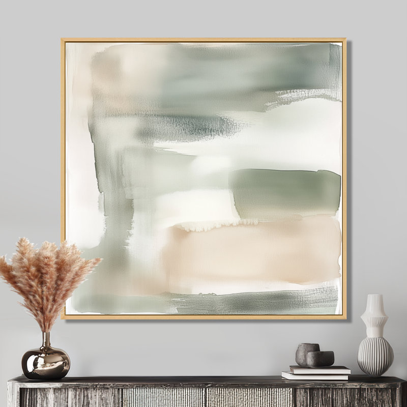 «Sage Square of Stillness II», art sur toile zen vert neutre, H 24 po x l 24 po, Natural Floater Framed