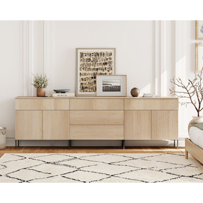 Ensemble de commodes à 5 tiroirs 94,5 po Modern Reeded, commode minimaliste avec rangement, commode en bois pour salon, chambre à coucher, entrée