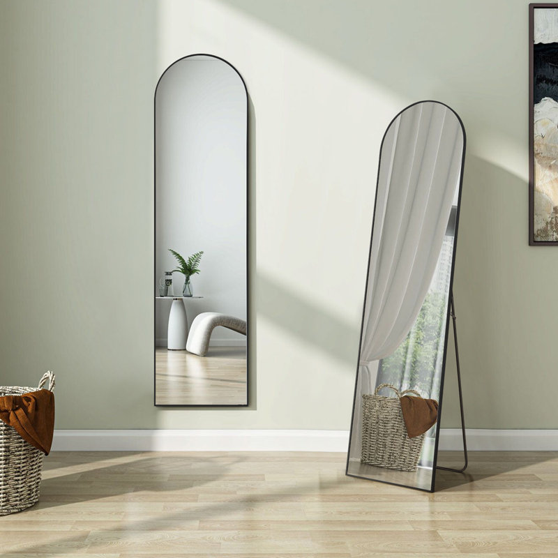 Metal Arched Full Length Mirror (set Of 2), 59" x 16", Black