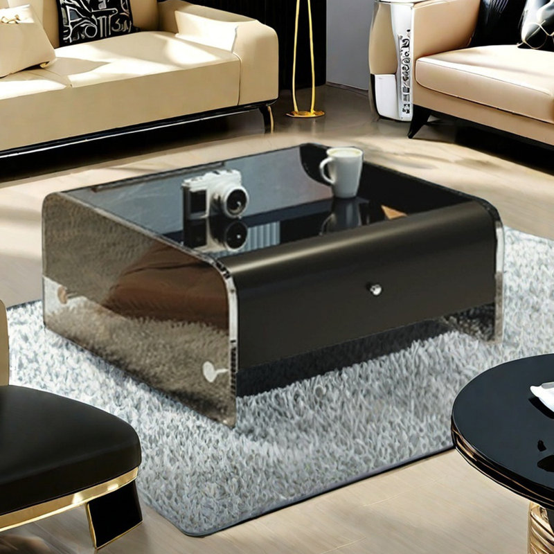 Table basse en acrylique avec rangement, H 12,59 po x L 27,55 po x l 27,55 po