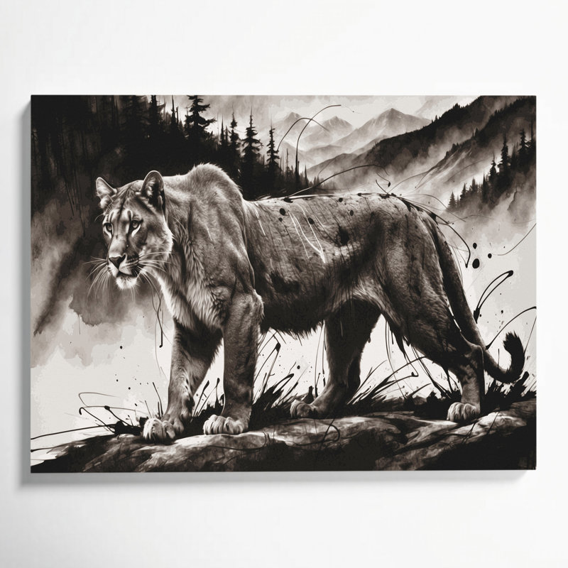 Wildlife Mountain Lion Black Canvas Wall Art, 11" H x 14" W