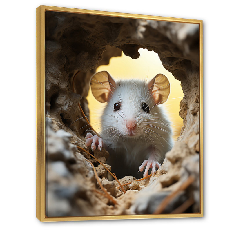 Cute White Rodent " Cute White Rodent ", Gold Floater Framed, 32" H x 16" W x 1" D