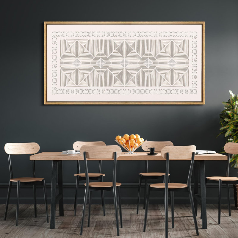 Geometric Line " Abstract Monochrome Patterned Rustic Retro Art Decor Extra Large Artwork Pictures ", 30" H x 60" W, Natural