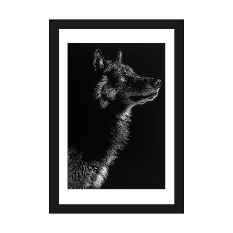 «Wolf II», reproduction de photo sur toile, H 24 po x l 16 po x P 1 po, Papier d'art encadré noir, Blanc