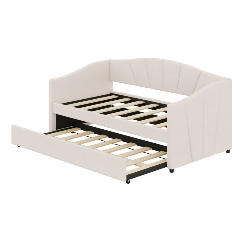 Lit de jour rembourré avec lit gigogne, Beige
