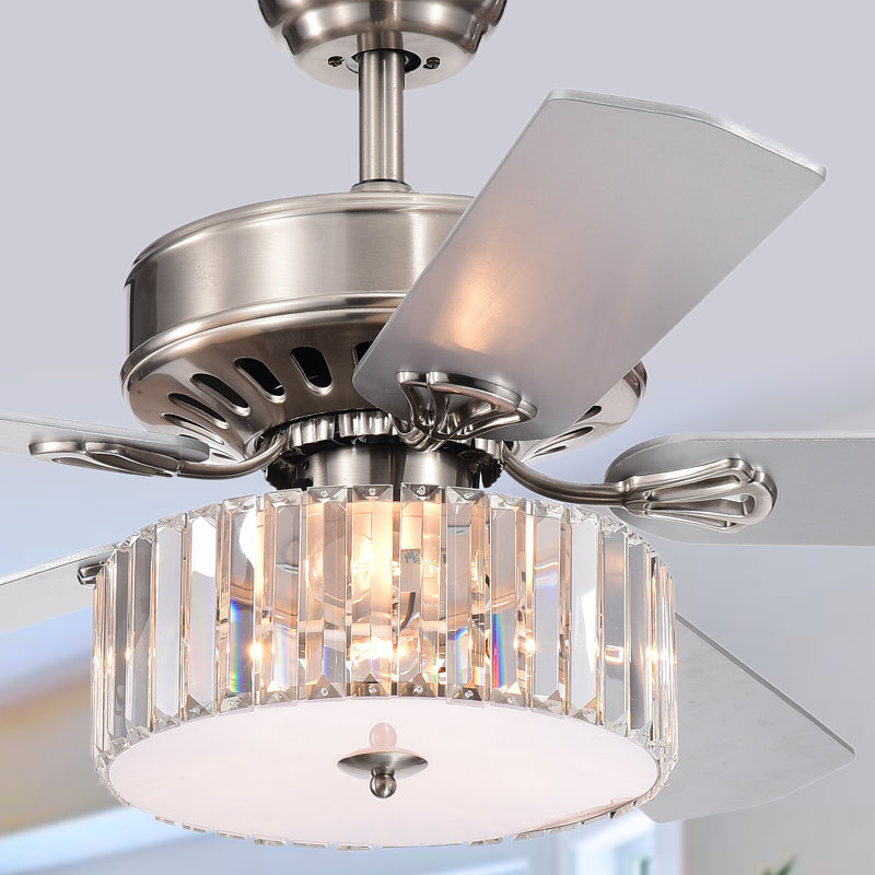 Ventilateur de plafond à 5 pales en cristal 52 po avec ensemble d’éclairage inclus Ellefson, Télécommande