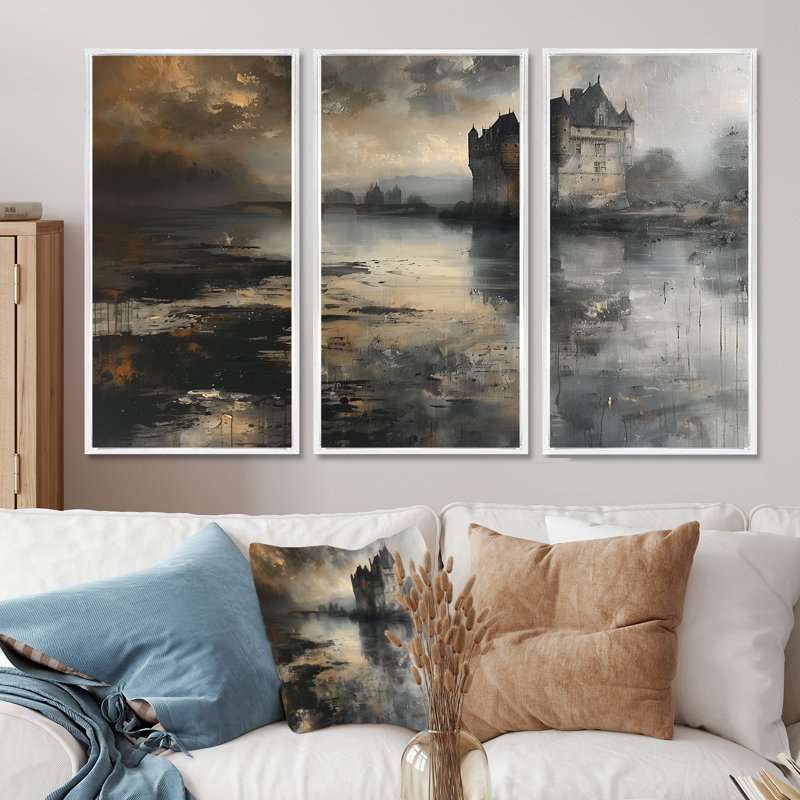 - Ensemble d'impressions murales Chateaus, Toile encadrée flottée blanche, H 32 po x l 48 po x P 1 po