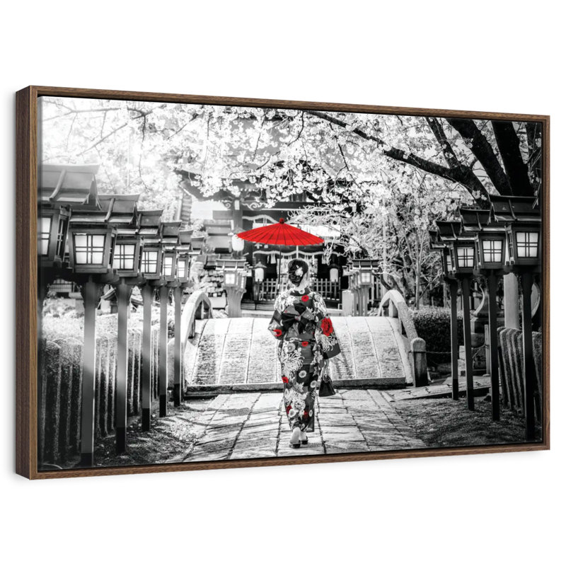 Geisha Pop, Cadre flottant en noyer, 40 po x 27 po
