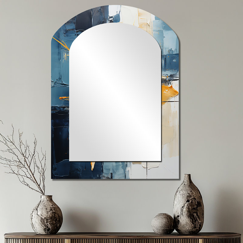«Abstract Layers I - Abstract Collages Arch, Miroir décoratif, 34 po x 25 po