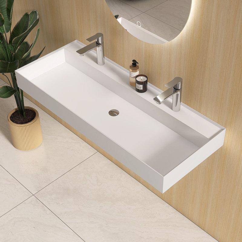 Lavabo de salle de bain mural 47 "avec double trou pour robinet de salle de bain mural