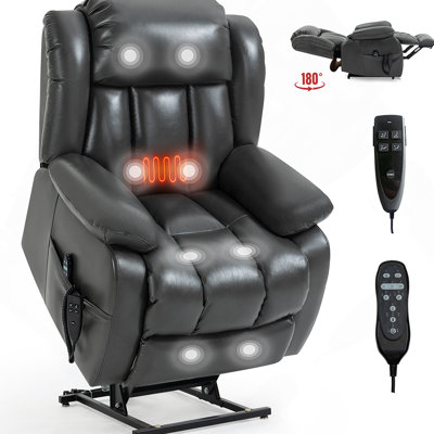 Motor Infinite Position Up to 350 LBS Electric Medium size Leatheraire Grey Power Lift Recliner Chair with 8-Point Vibration Massage and Lumbar Heating