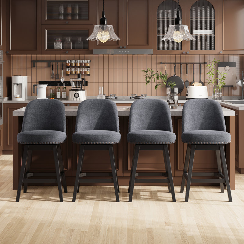 Tabouret de bar pivotant vintage avec pieds en bois massif, Gris foncé
