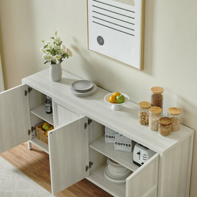 Modern sideboard storage cabinet with tip-on opening, soft-close hinges, and tilt-proof wall mount, bedroom dresser