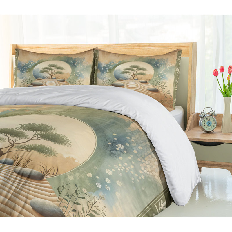 King Camel Reseda Green Blue Duvet Cover Set with 2 Pillow Shams