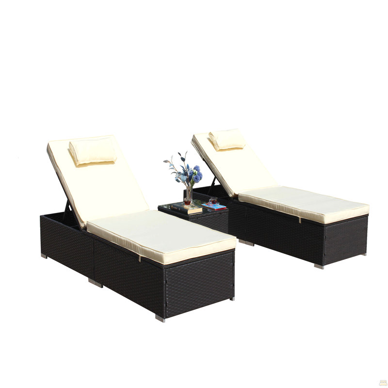 Ensemble de chaises longues d'extérieur 3 pièces