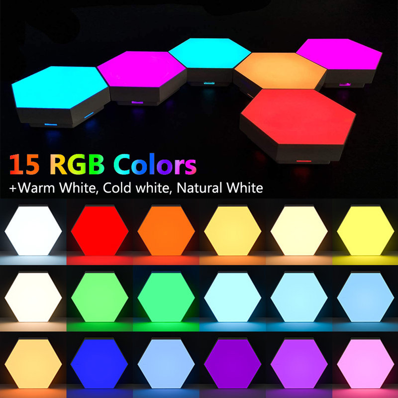 Touch Sensitive RGB Hexagon Wall Lights DIY Geometric LED Wall Panels with Remote Control