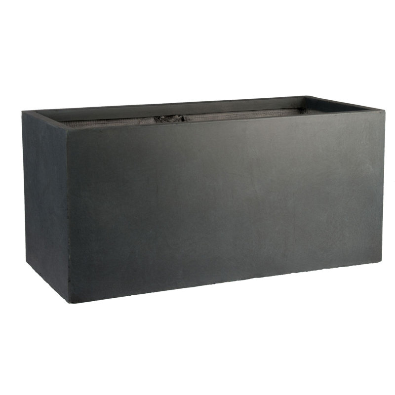 Frostproof, Concrete Effect Garden Planter Pot with Drainage Holes, 20.5cm H x 50cm W x 20cm D, Dark Grey