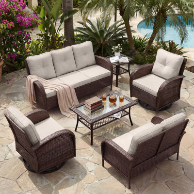 7-Person Outdoor Patio Furniture Set,Wicker Sectional Swivel Rocker Chairs Sets