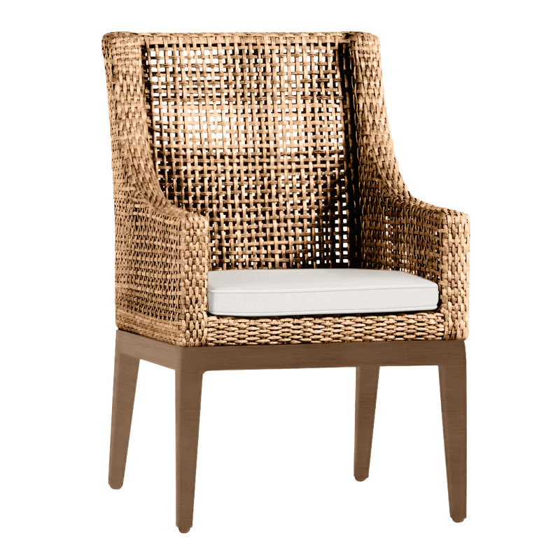 Peninsula Patio Dining Armchair with Cushions, Welt, Natural White, Raffia/Sandalwood