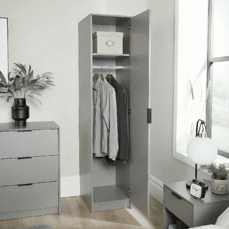 Phoenix 1 Door Hanging Rail Bedroom Storage Wardrobe, Grey