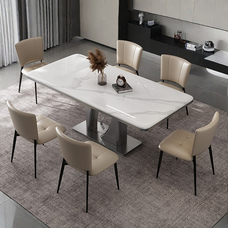 Ensemble de table de salle à manger rectangulaire simple en faux marbre, H 29,52 po x L 62,99 po x l 33,46 po