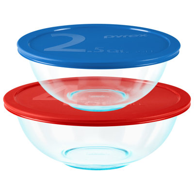 Pyrex Smart Essentials 2-pack Glass Mixing Bowl Set With Plastic Lids In Clear