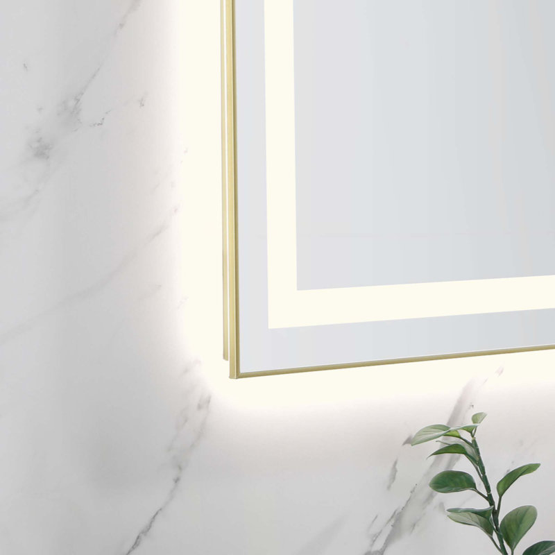 Miroir de salle de bain à DEL avec façade et rétroéclairage, miroir de meuble-lavabo mural avec cadre en aluminium, antibuée, mémoire, 3 couleurs, gradation continue